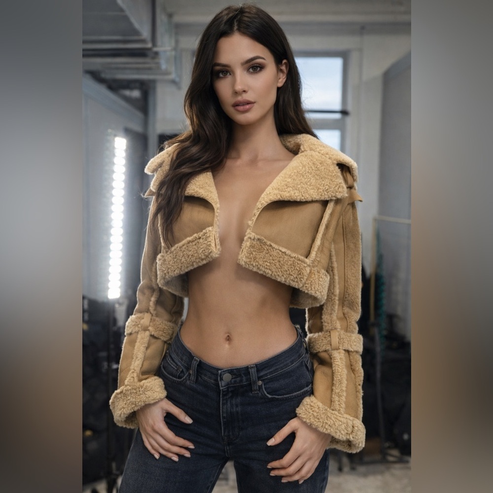 Glitz Tan Teddy Jacket with Faux Fur Trim